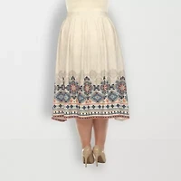 White Mark Womens Plus Adjustable Features Midi Pleated Skirt