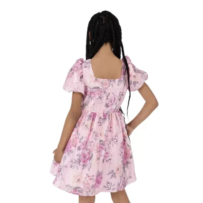 Rare Editions Big Kid Girls Short Sleeve Puffed A-Line Dress