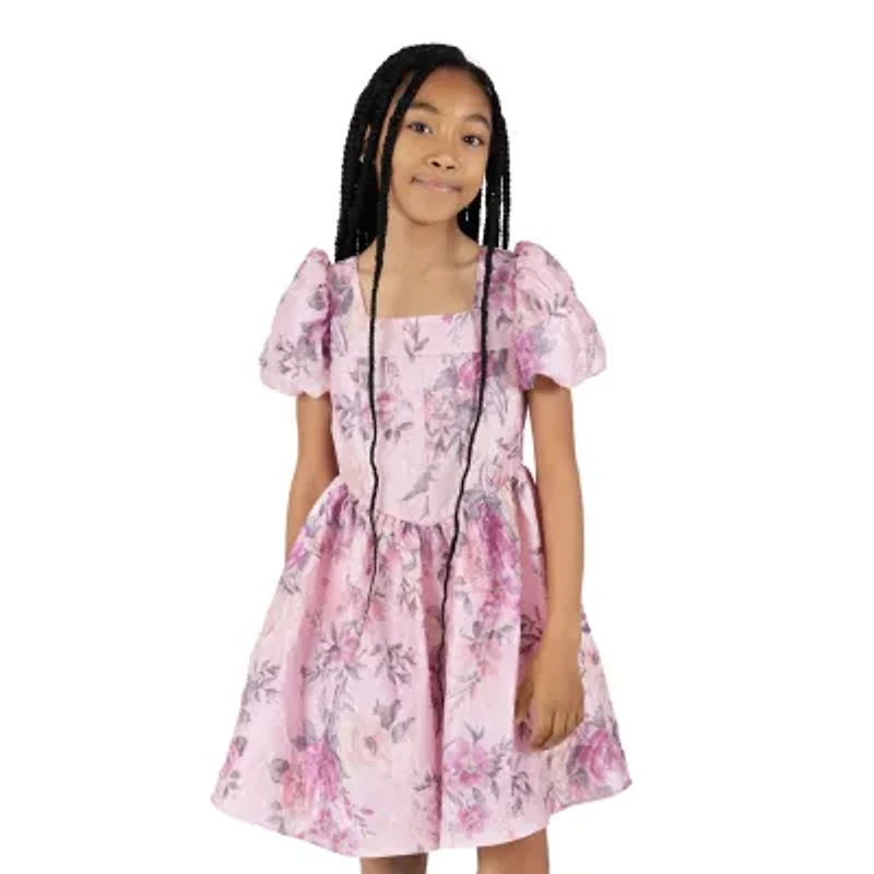 Rare Editions Big Kid Girls Short Sleeve Puffed A-Line Dress