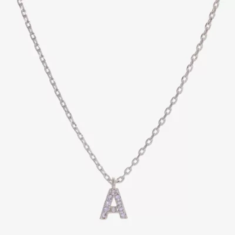 Sparkle Allure Initial Womens Cubic Zirconia Pure Silver Over Brass 16 Inch Pendant Necklace