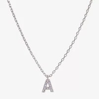 Sparkle Allure Initial Womens Cubic Zirconia Pure Silver Over Brass 16 Inch Pendant Necklace