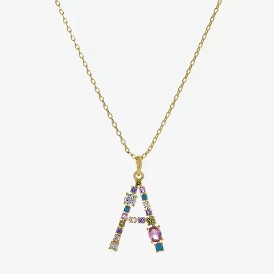 Sparkle Allure Initial Womens Multi Color Cubic Zirconia 14K Gold Over Brass 16 Inch Pendant Necklace