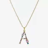 Sparkle Allure Initial Womens Multi Color Cubic Zirconia 14K Gold Over Brass 16 Inch Pendant Necklace