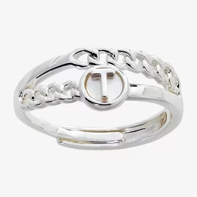 Sparkle Allure Initial Womens 3MM White Mother Of Pearl 14K Gold Over Brass Round Band