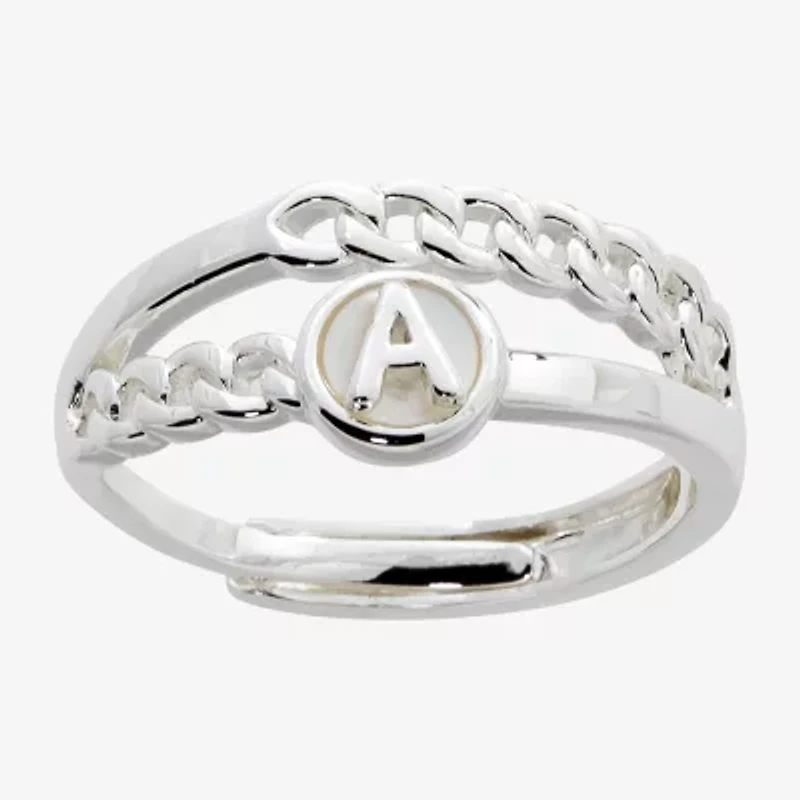 Sparkle Allure Initial Womens 3MM White Mother Of Pearl 14K Gold Over Brass Round Band