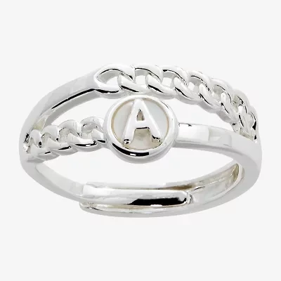 Sparkle Allure Initial Womens 3MM White Mother Of Pearl 14K Gold Over Brass Round Band