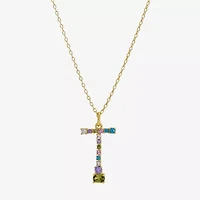 Sparkle Allure Initial Womens Multi Color Cubic Zirconia 14K Gold Over Brass 16 Inch Pendant Necklace