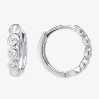 Silver Treasures Womens Cubic Zirconia Sterling Silver 11.5mm Hoop Earrings