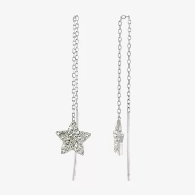 Silver Treasures Womens Crystal Sterling Silver Star Drop Earrings
