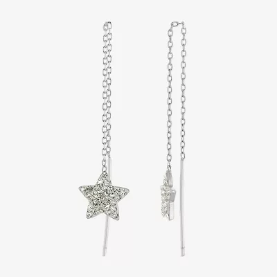 Silver Treasures Womens Crystal Sterling Silver Star Drop Earrings