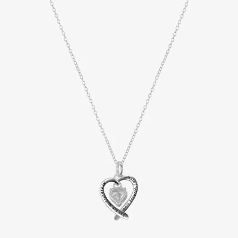 Footnotes Womens Cubic Zirconia Sterling Silver Heart 16 Inch Pendant Necklace