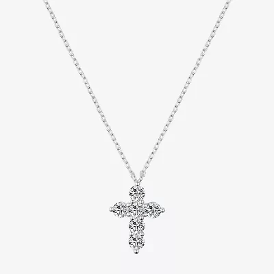 Footnotes Womens Cubic Zirconia Sterling Silver Cross 16 Inch Pendant Necklace