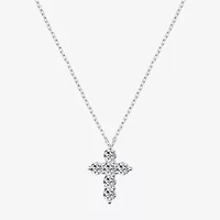Footnotes Womens Cubic Zirconia Sterling Silver Cross 16 Inch Pendant Necklace