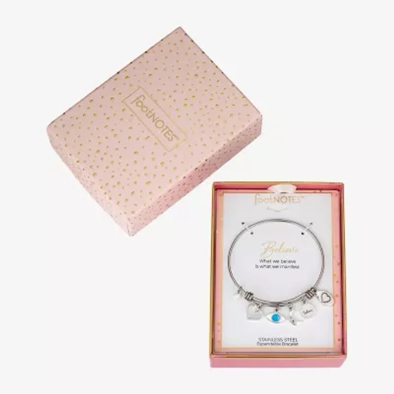 Footnotes Believe Womens Stainless Steel Evil Eye Heart Moon Bangle Bracelet