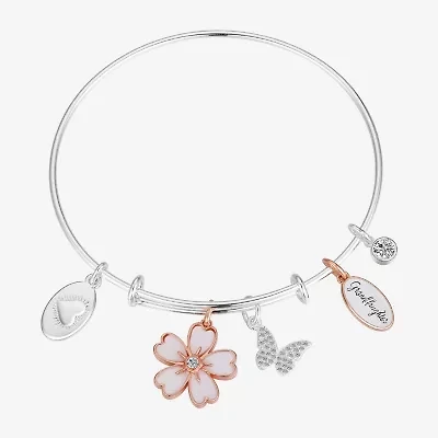 Footnotes Granddaughter Charm Womens Cubic Zirconia Pure Silver Over Brass Flower Bangle Bracelet