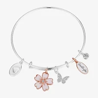 Footnotes Granddaughter Charm Womens Cubic Zirconia Pure Silver Over Brass Flower Bangle Bracelet