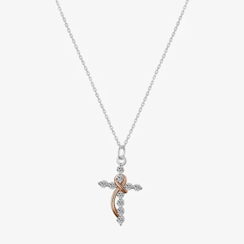 Footnotes Womens Cubic Zirconia Sterling Silver Cross 16 Inch Pendant Necklace