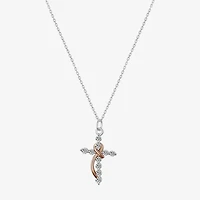 Footnotes Womens Cubic Zirconia Sterling Silver Cross 16 Inch Pendant Necklace