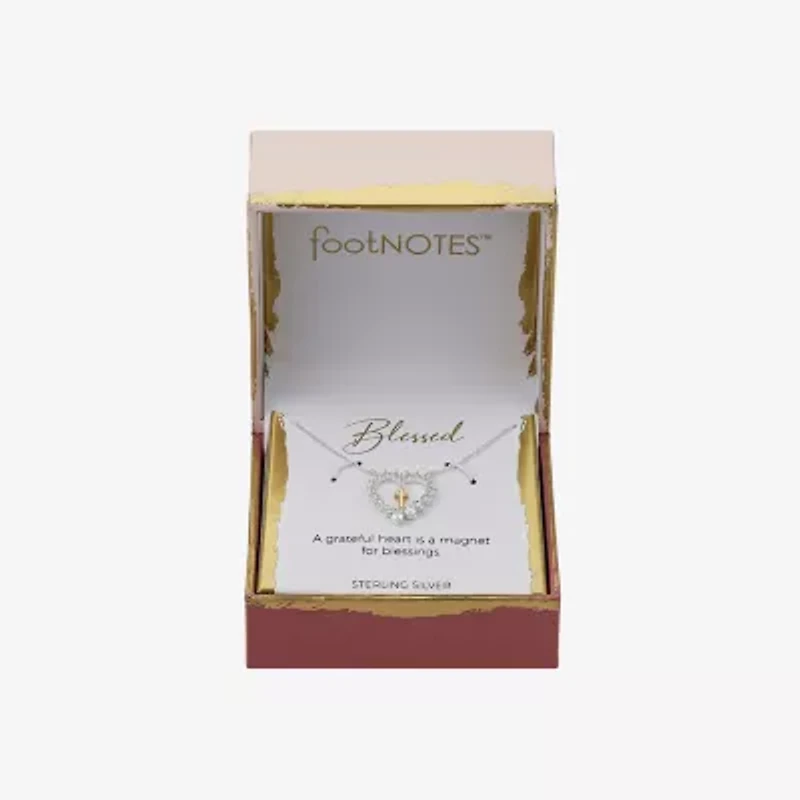 Footnotes Womens Cubic Zirconia Sterling Silver Cross Heart 16 Inch Pendant Necklace