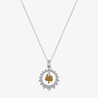 Footnotes Tree Charm Womens Cubic Zirconia Sterling Silver Round 16 Inch Pendant Necklace