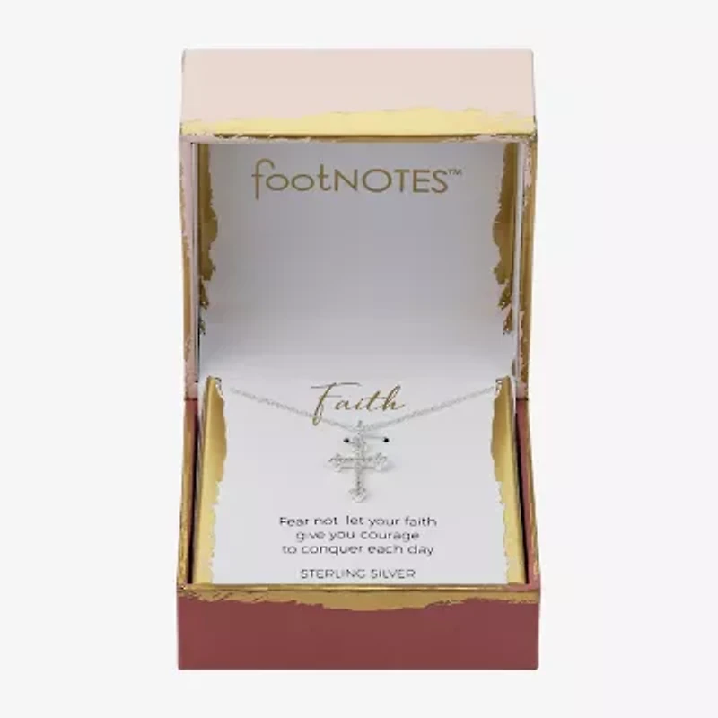 Footnotes Womens Cubic Zirconia Sterling Silver Cross 16 Inch Pendant Necklace