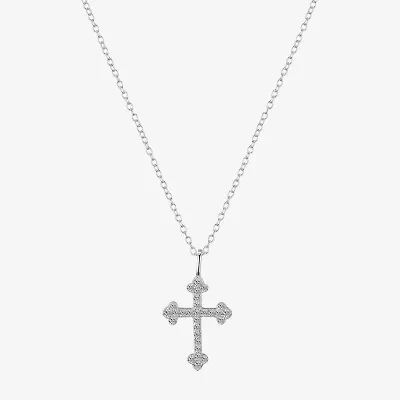 Footnotes Womens Cubic Zirconia Sterling Silver Cross 16 Inch Pendant Necklace