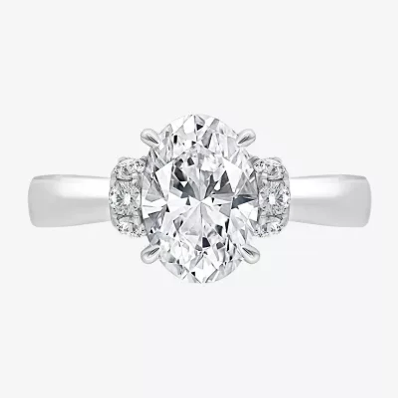 (I / I1) Womens 3 CT. T.W. Lab Grown White Diamond 10K Gold or 14K Oval Solitaire Engagement Ring
