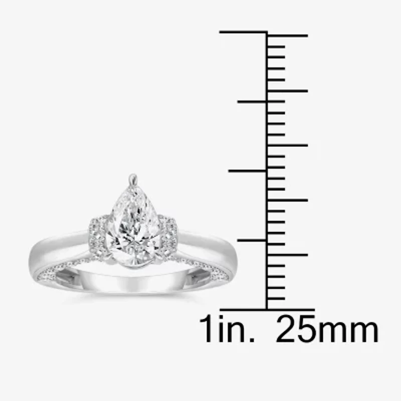 (I / I1) Womens 2 CT. T.W. Lab Grown White Diamond 10K Gold or 14K Pear Solitaire Engagement Ring