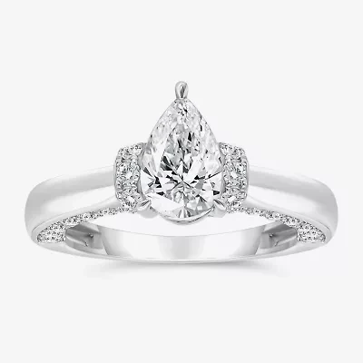 (I / I1) Womens 2 CT. T.W. Lab Grown White Diamond 10K Gold or 14K Pear Solitaire Engagement Ring