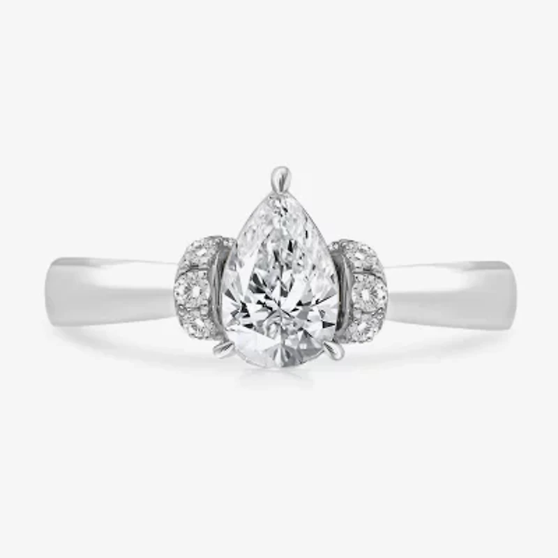 (I / I1) Womens 2 CT. T.W. Lab Grown White Diamond 10K Gold or 14K Pear Solitaire Engagement Ring
