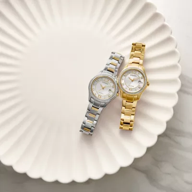 Citizen Womens Crystal Accent Gold Tone Stainless Steel Bracelet Watch Fe1147-79p