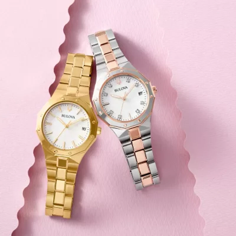 Bulova Dress/Classic Womens Diamond Accent Silver Tone Stainless Steel Bracelet Watch 96p249