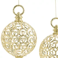 North Pole Trading Co. Gold Plastic Scroll Ball Set 2-pc. Christmas Ornament
