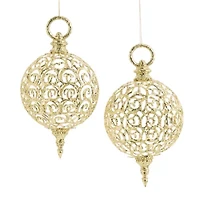 North Pole Trading Co. Gold Plastic Scroll Ball Set 2-pc. Christmas Ornament