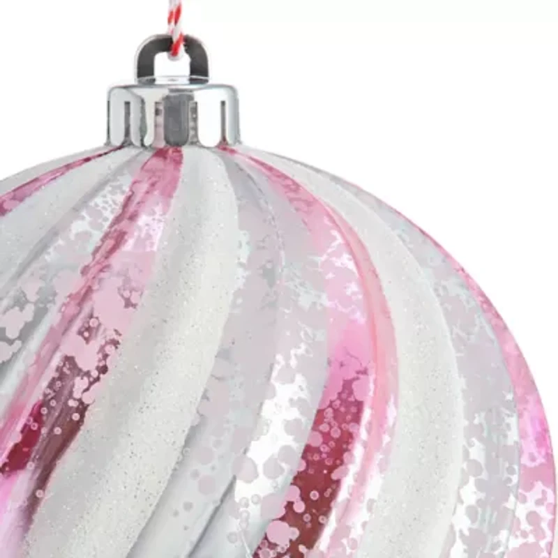 North Pole Trading Co. Large Pink And White Twist Ball Christmas Ornament