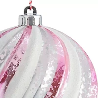 North Pole Trading Co. Large Pink And White Twist Ball Christmas Ornament