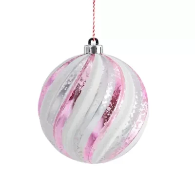 North Pole Trading Co. Large Pink And White Twist Ball Christmas Ornament