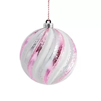 North Pole Trading Co. Large Pink And White Twist Ball Christmas Ornament