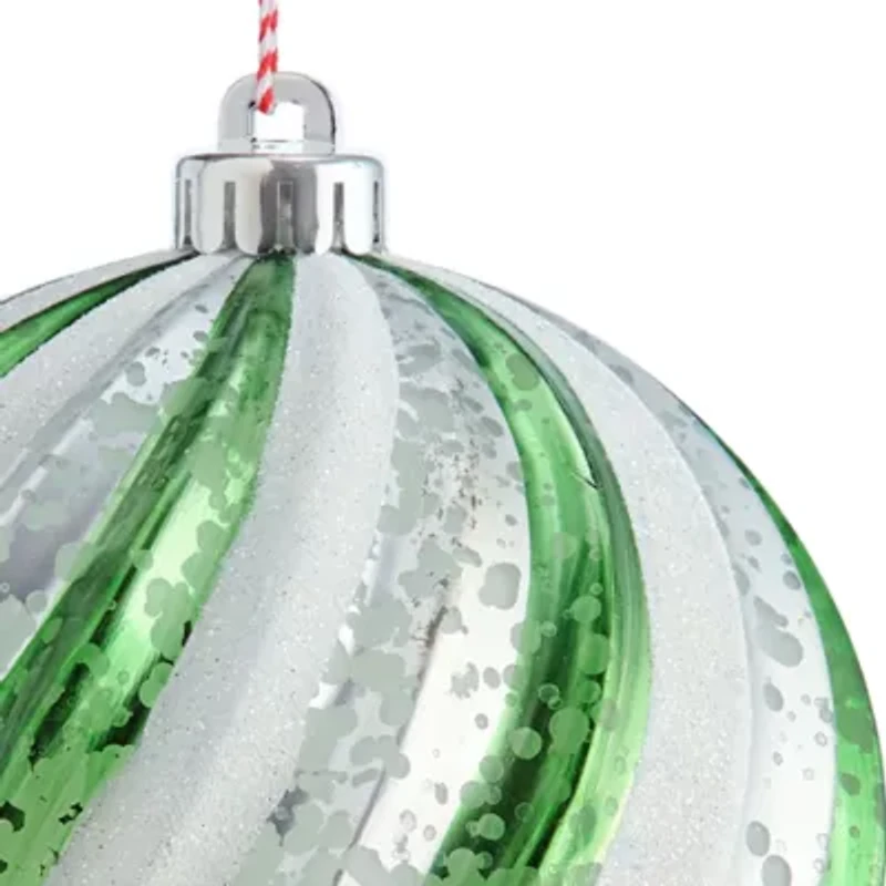 North Pole Trading Co. Large Green And White Twist Ball Christmas Ornament