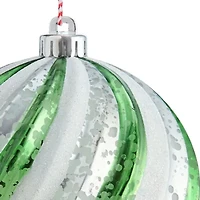 North Pole Trading Co. Large Green And White Twist Ball Christmas Ornament