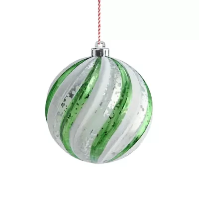 North Pole Trading Co. Large Green And White Twist Ball Christmas Ornament