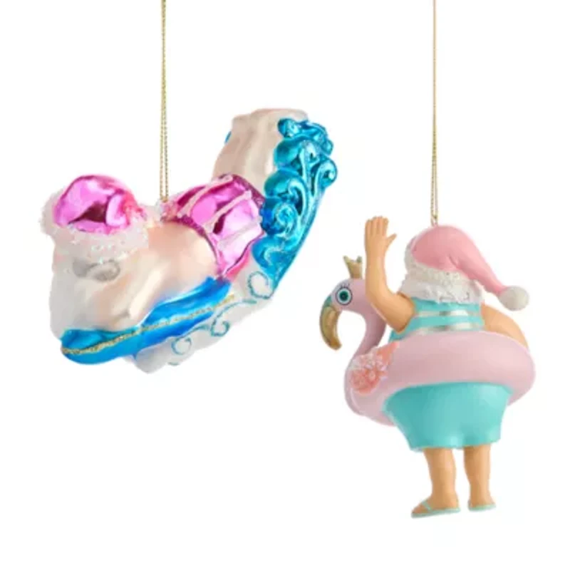 North Pole Trading Co. Santa Surfer And Tube Set 2-pc. Christmas Ornament