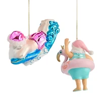 North Pole Trading Co. Santa Surfer And Tube Set 2-pc. Christmas Ornament