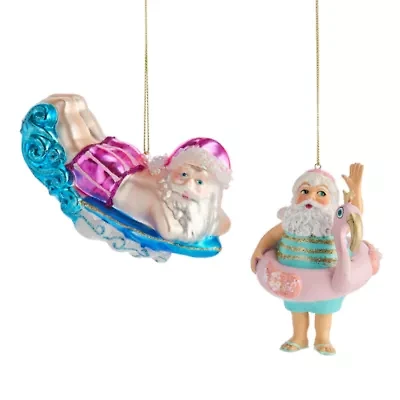 North Pole Trading Co. Santa Surfer And Tube Set 2-pc. Christmas Ornament