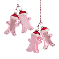 North Pole Trading Co. Pink Double Gingerbread Men Set 2-pc. Christmas Ornament