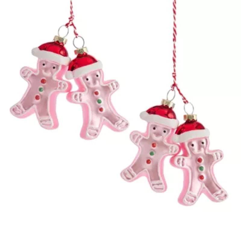 North Pole Trading Co. Pink Double Gingerbread Men Set 2-pc. Christmas Ornament
