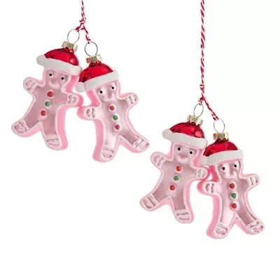 North Pole Trading Co. Pink Double Gingerbread Men Set 2-pc. Christmas Ornament