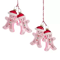 North Pole Trading Co. Pink Double Gingerbread Men Set 2-pc. Christmas Ornament