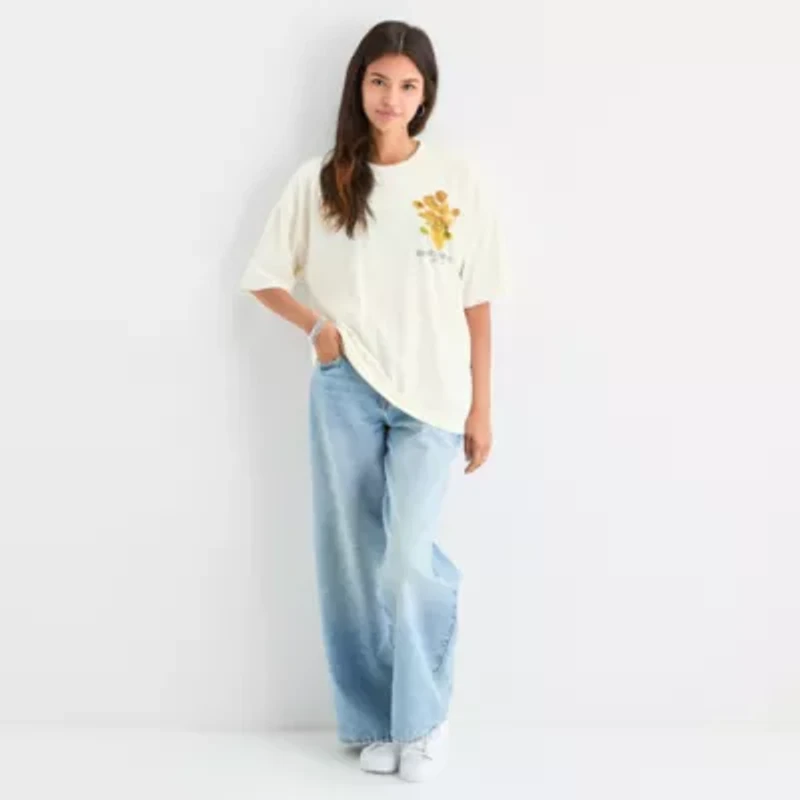 Vincent Van Gogh Sunflowers Art Oversized Womens Crew Neck Short Sleeve Juniors Graphic T-Shirt