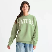 New World Matcha Oversized Crew Sweatshirt Womens Neck Long Sleeve Juniors